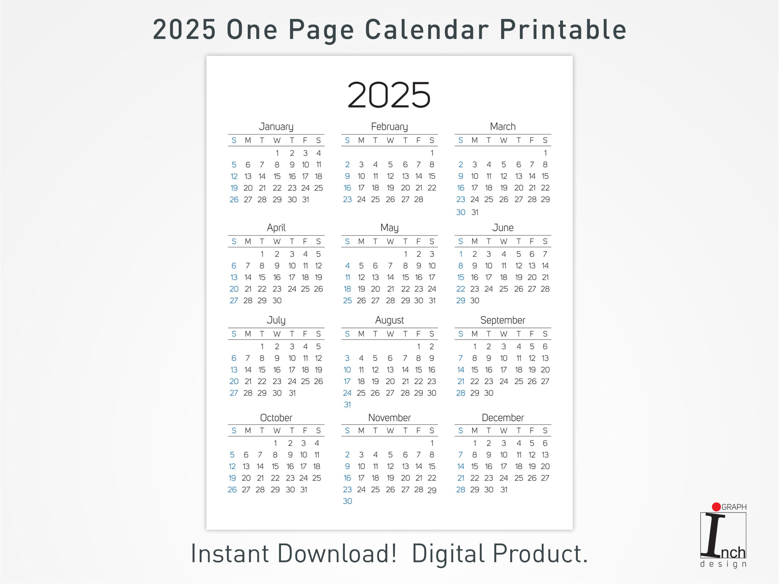 2025 Druckbarer Kalender, 12 Monate Einseitiger Kalender inside 2025 One Page Printable Calendar