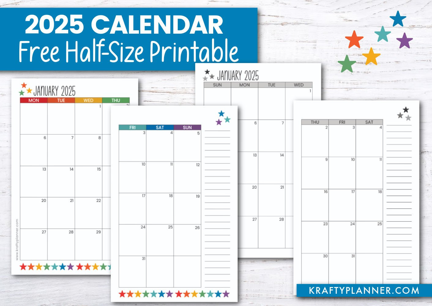 2025 Half Size Calendar - Free Printable — Krafty Planner for Binder Calendar Printable 2025