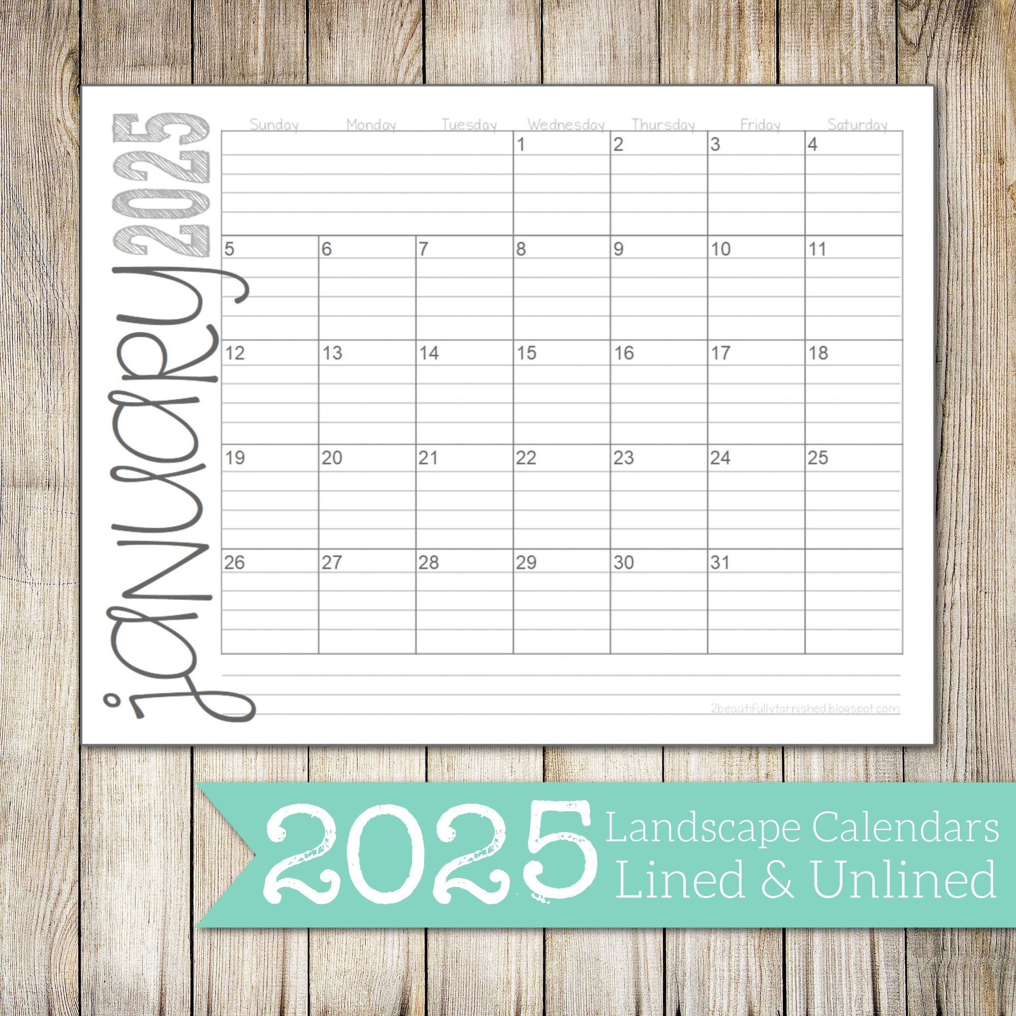 2025 Landscape Lined &amp;amp; Unlined Monthly Calendars 8.5X11 Landscape regarding 2025 Printable Calendar by Month with Lines