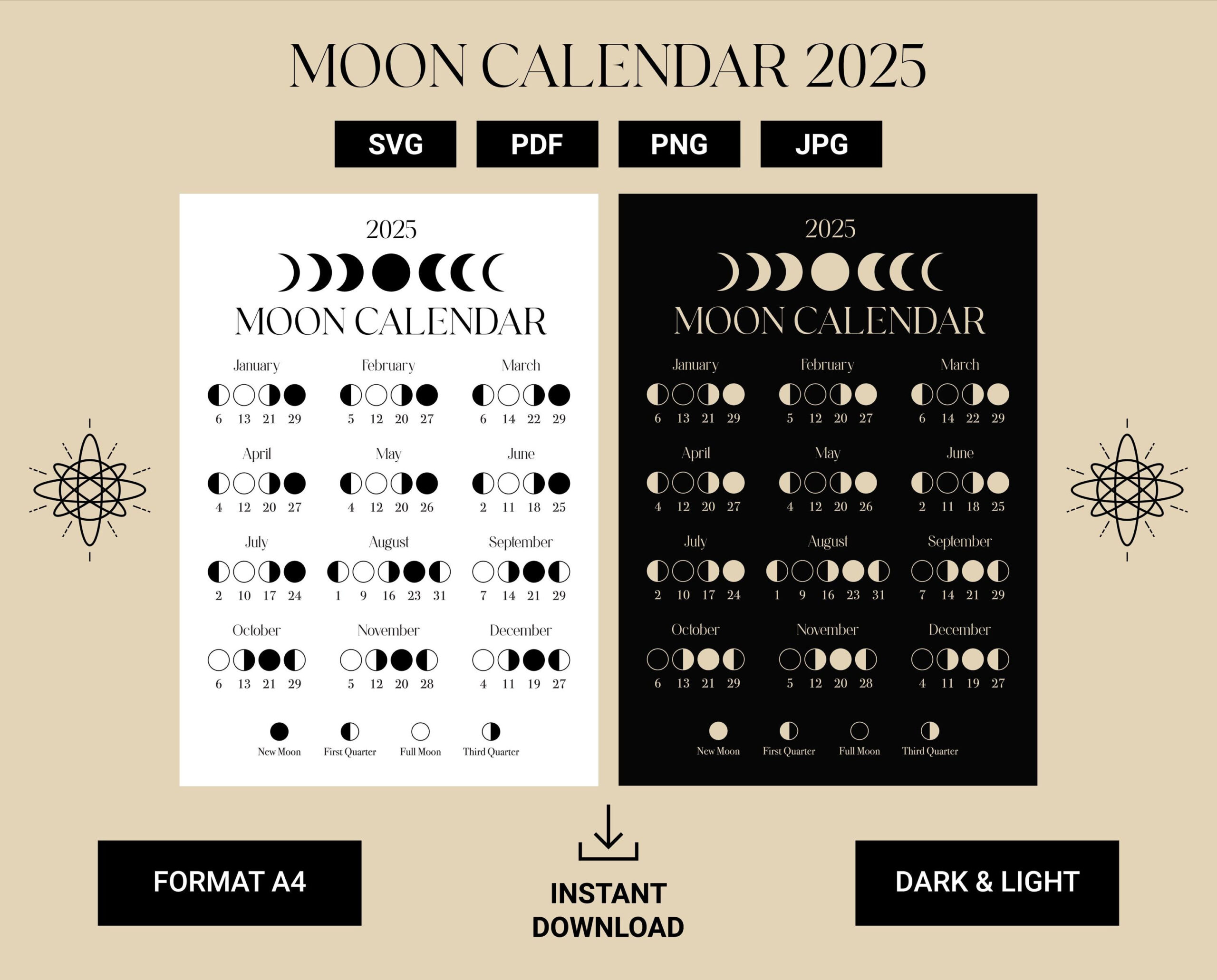 2025 Lunar Calendar - Etsy Israel for Lunar Calendar 2025 Printable