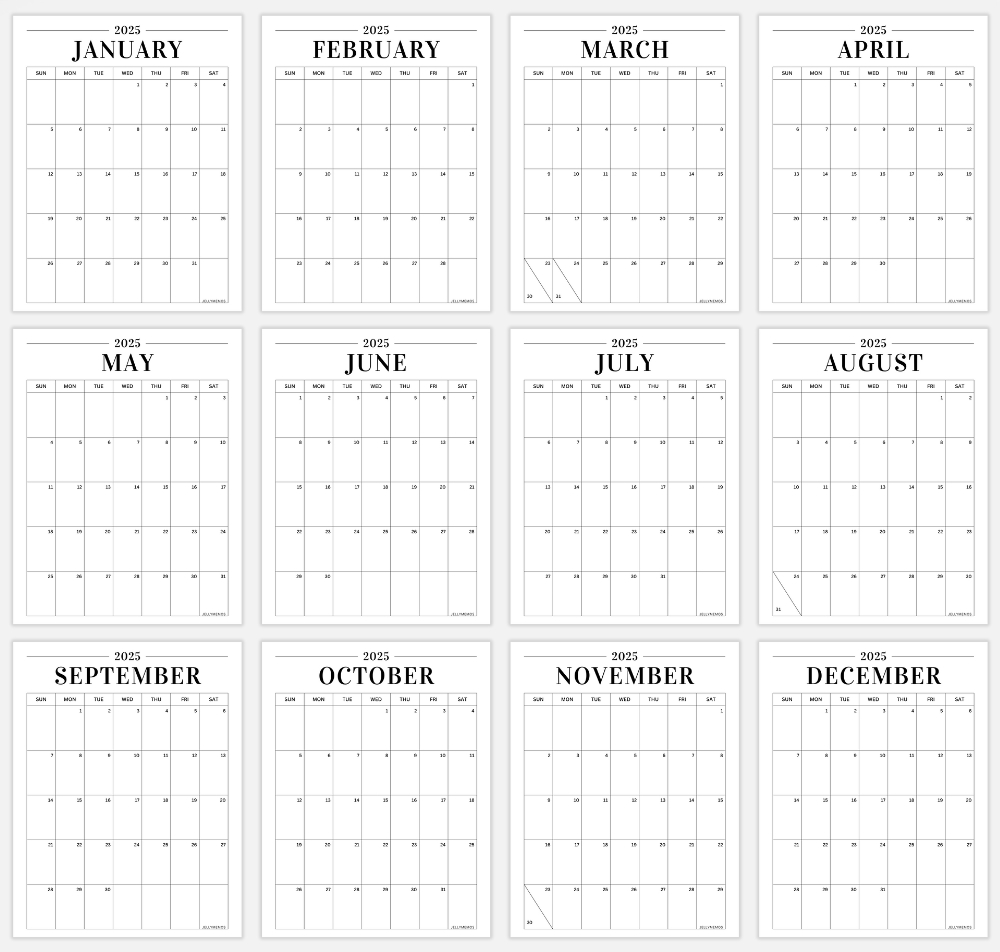 2025 Minimal Calendar Printable (Vertical &amp;amp; Horizontal!) - Jellymemos with 2025 Month at a Glance Calendar Printable