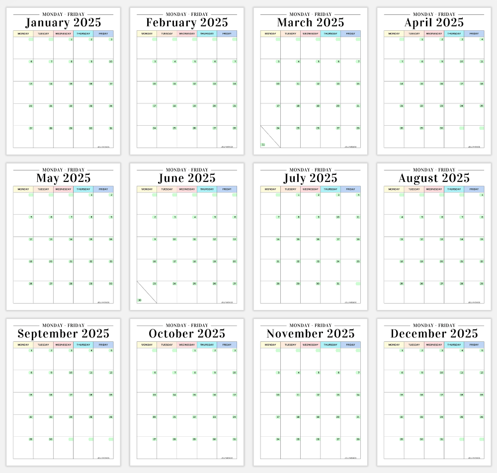 2025 Monday To Friday Calendar Printables (Cute &amp;amp; Free!) - Jellymemos in Printable Monday Through Friday Calendar 2025