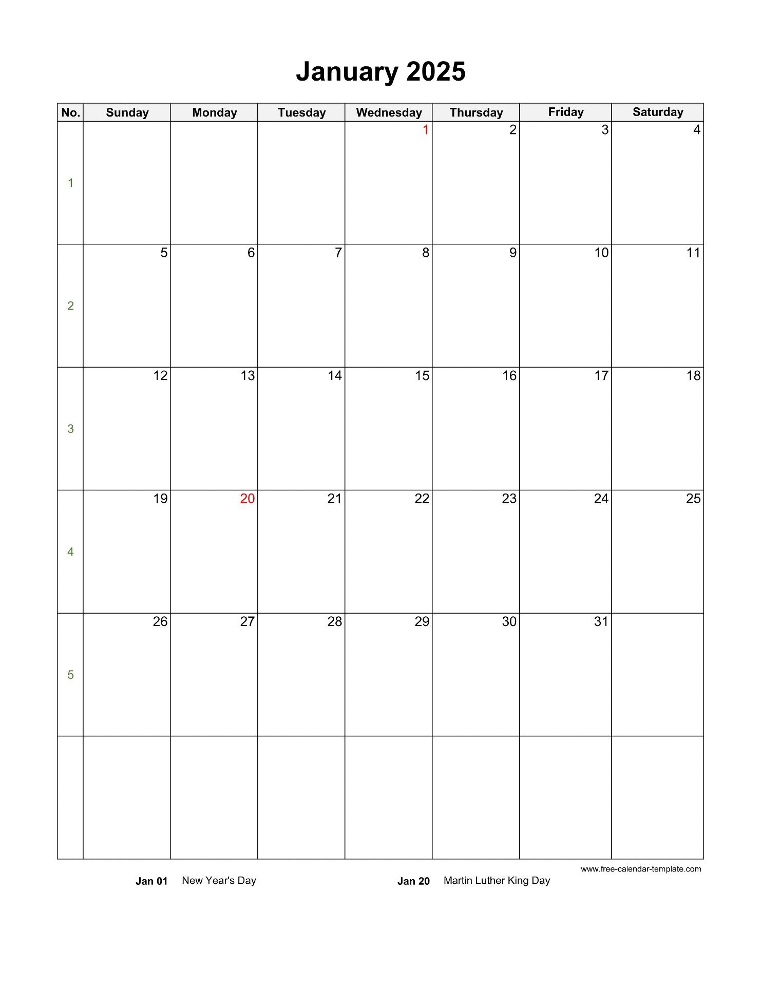 2025 Monthly Calendar (Blank Vertical Template) | Free-Calendar intended for Printable Calendar 2025 Grid Blank