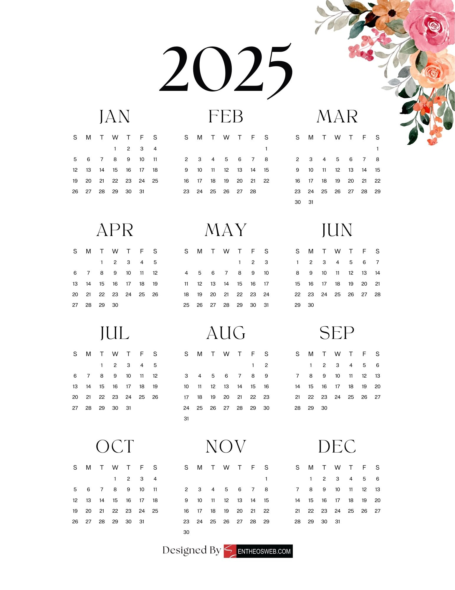 2025 Pdf Calendars – Free Downloads | Entheosweb pertaining to 2025 Calendar Sheets Printable Free