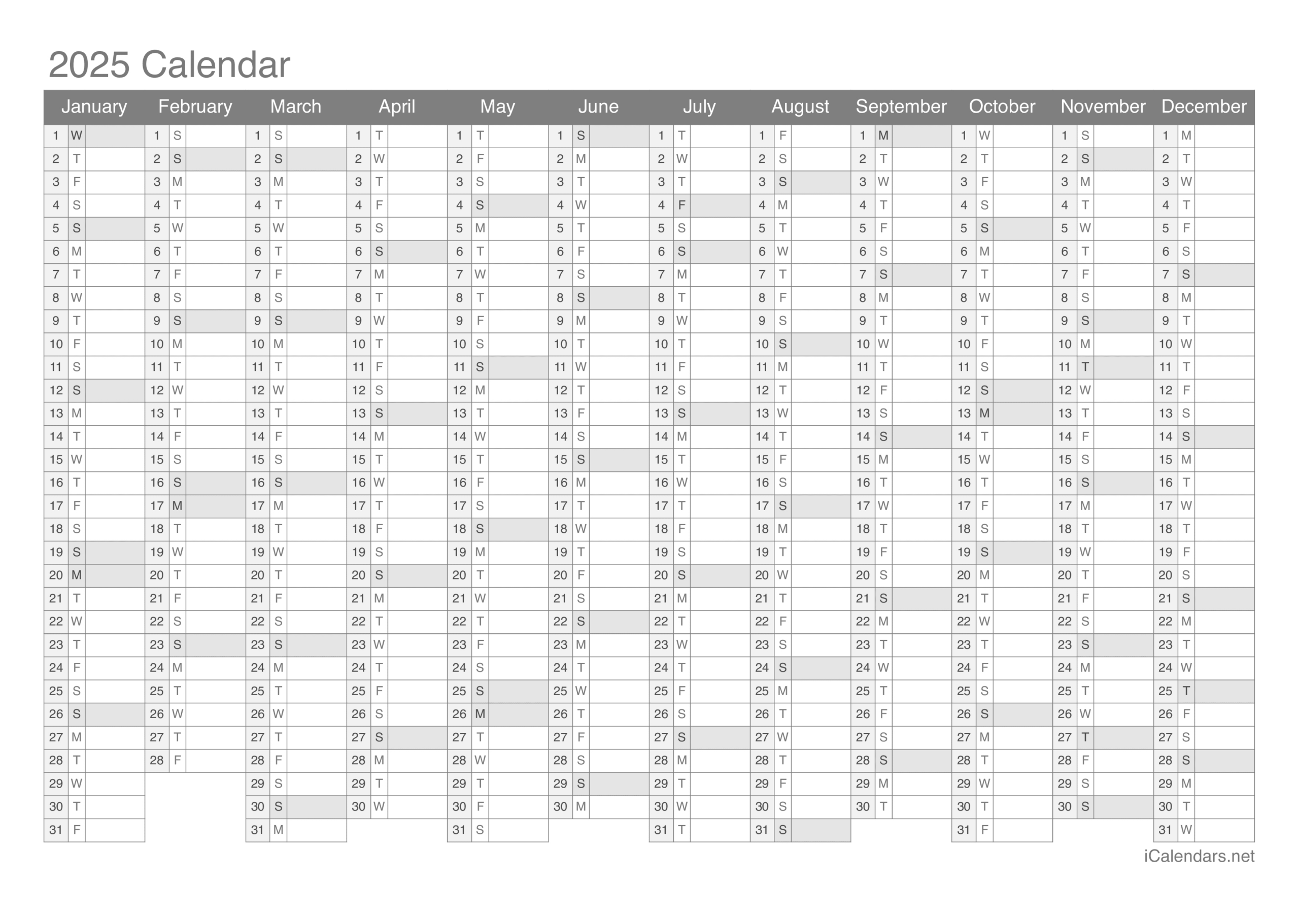 2025 Printable Calendar - Pdf Or Excel intended for Year Calendar 2025 Printable Free Download