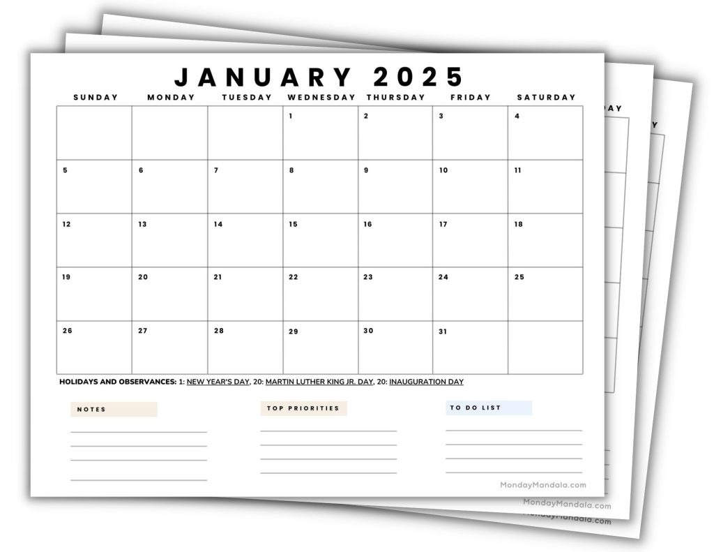 2025 Printable Calendars (56 Free Pdf Printables) in 2025 Printable Calendar With Notes