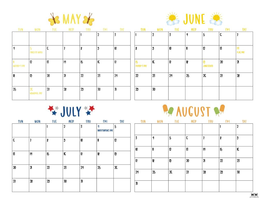 2025 Summer Calendars - 27 Free Printables | Printabulls for 2025 Summer Calendar Printable