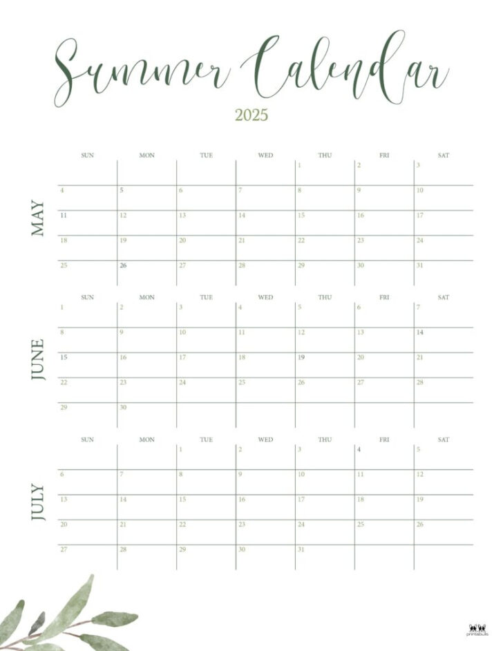 2025 Summer Calendar Printable