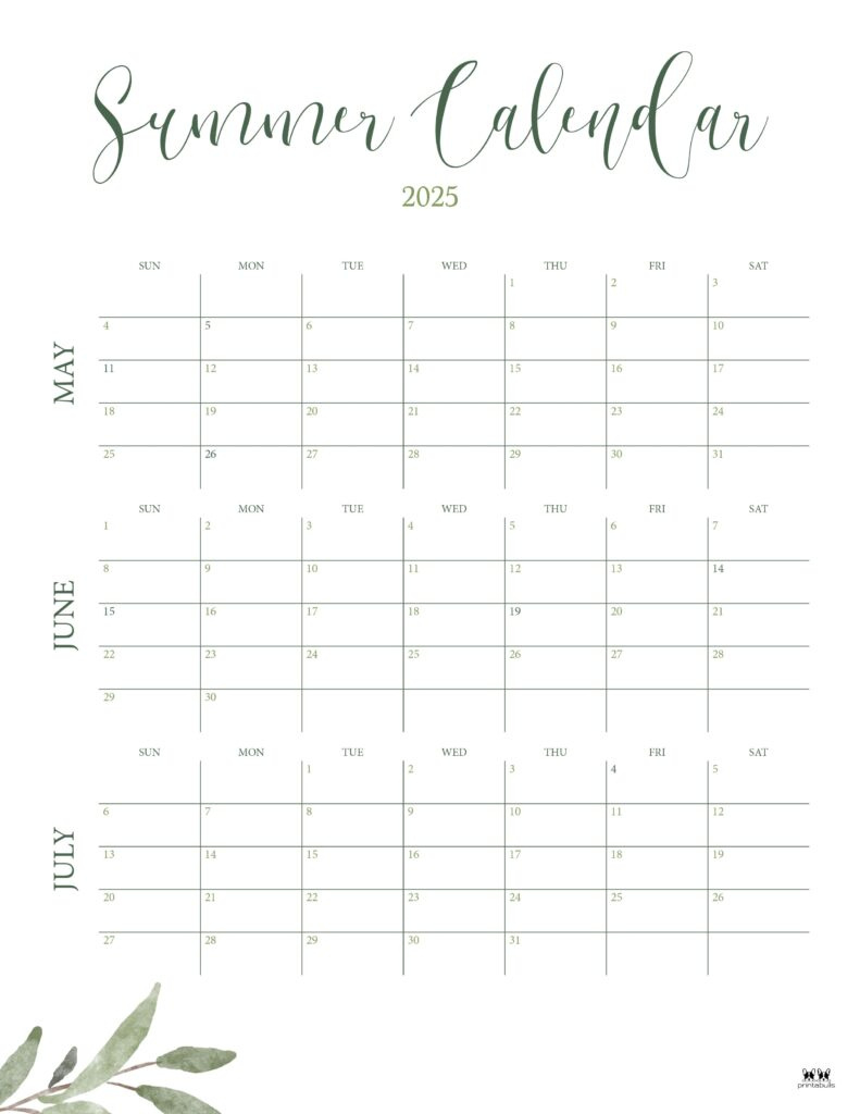 2025 Summer Calendars - 27 Free Printables | Printabulls for 2025 Summer Calendar Printable