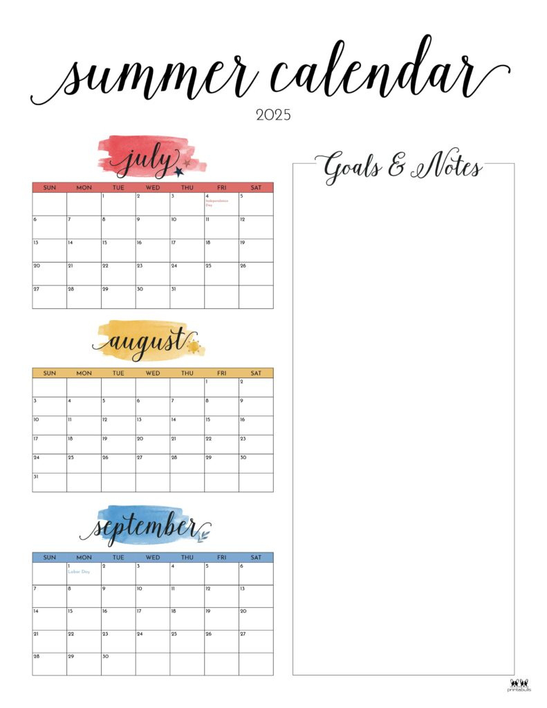 2025 Summer Calendars - 27 Free Printables | Printabulls for 2025 Summer Calendar Printable