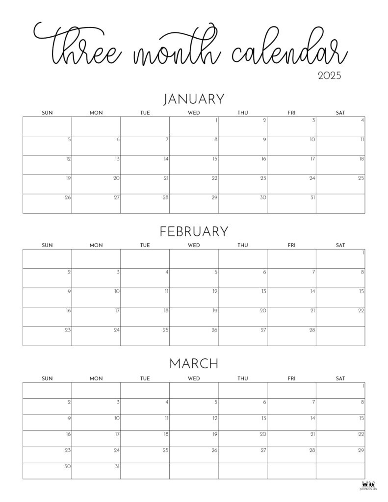 2025 Three Month/Quarterly Calendars - 36 Free Cals | Printabulls intended for 3 Months Calendar 2025 Printable