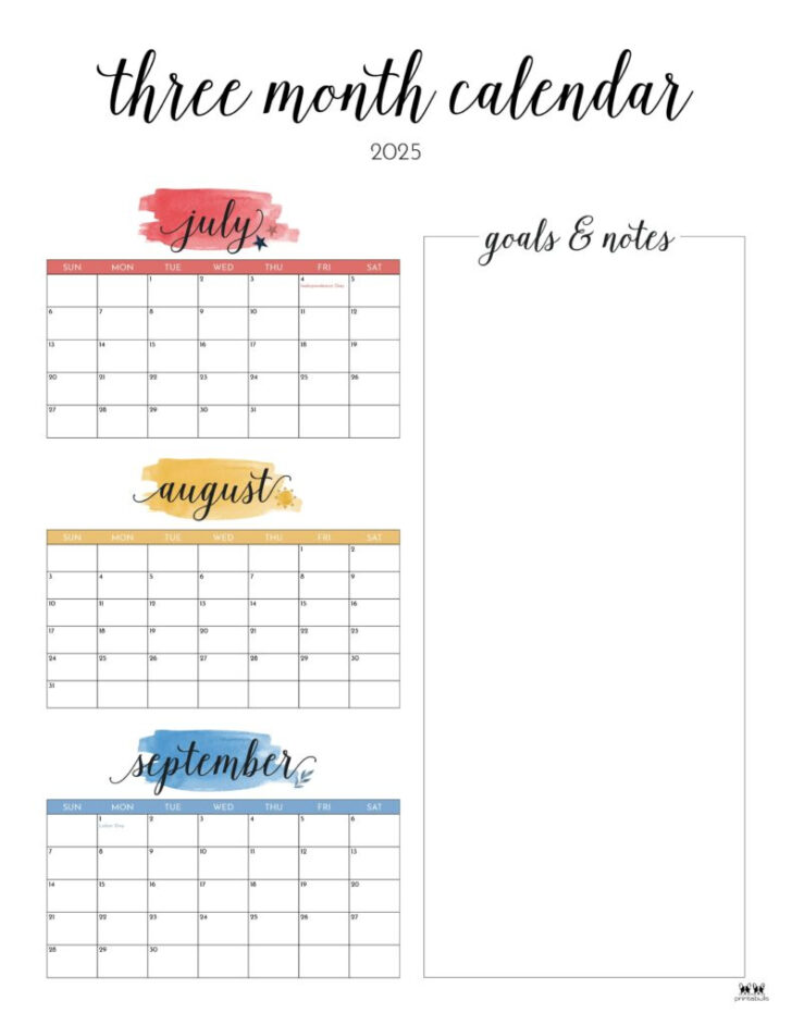 Printable 3 Month Calendar 2025