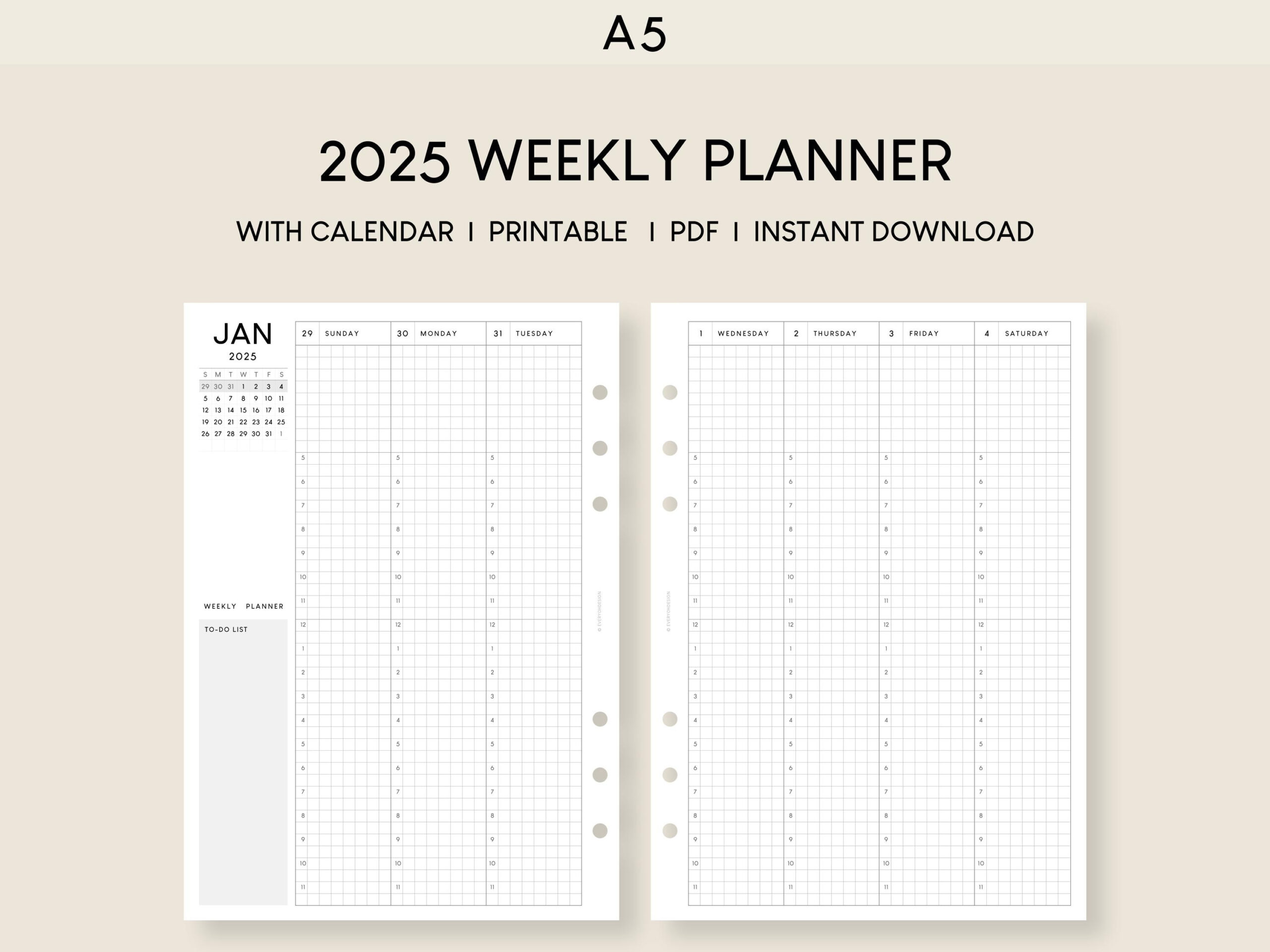 2025 Weekly Planner With Calendar Printable Inserts 52 Week Hourly intended for Printable Weekly Hourly Calendar 2025