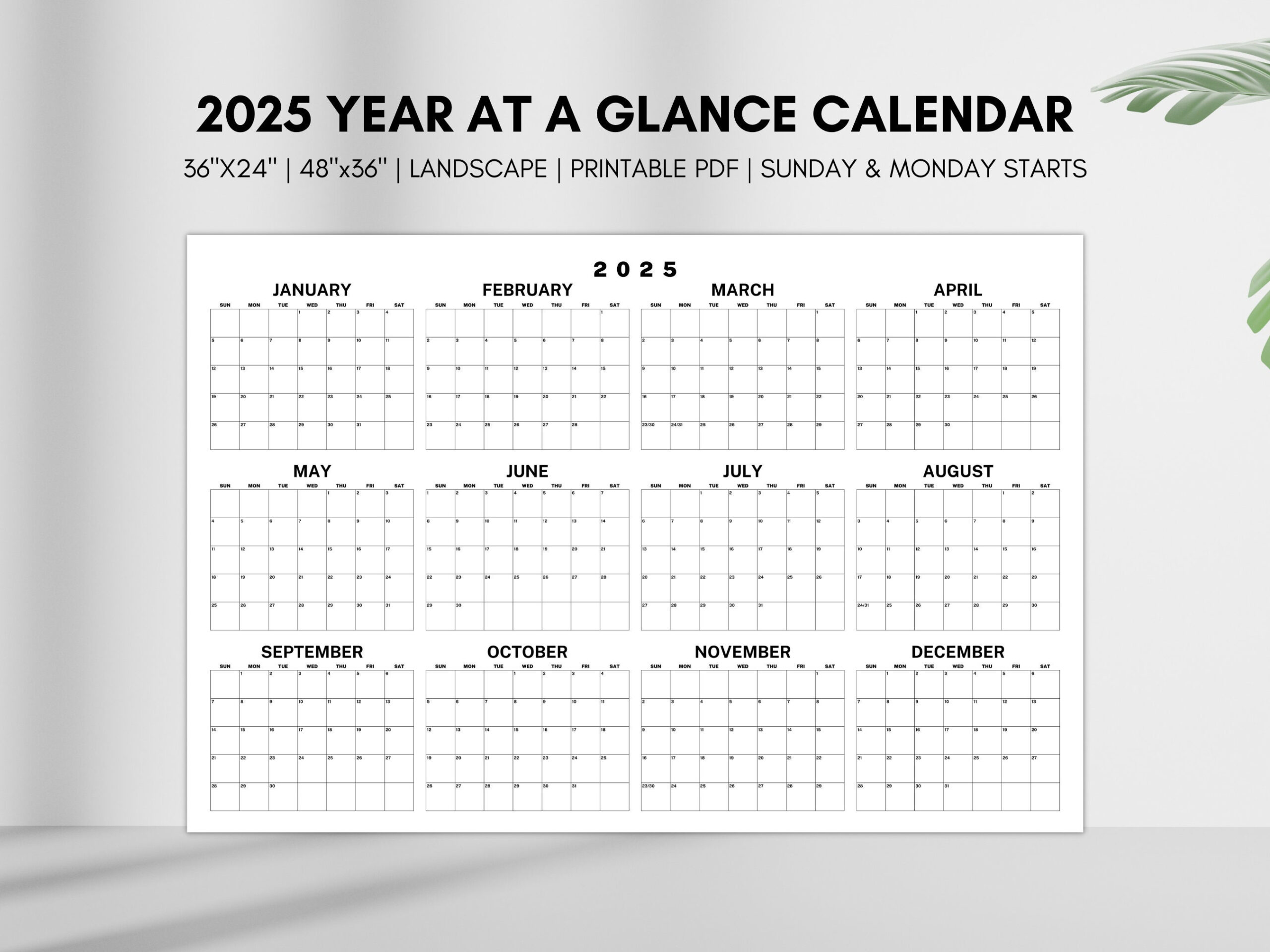 2025 Year At A Glance Calendar, Large Horizontal 2025 Calendar in 2025 Printable Calendar Year At A Glance