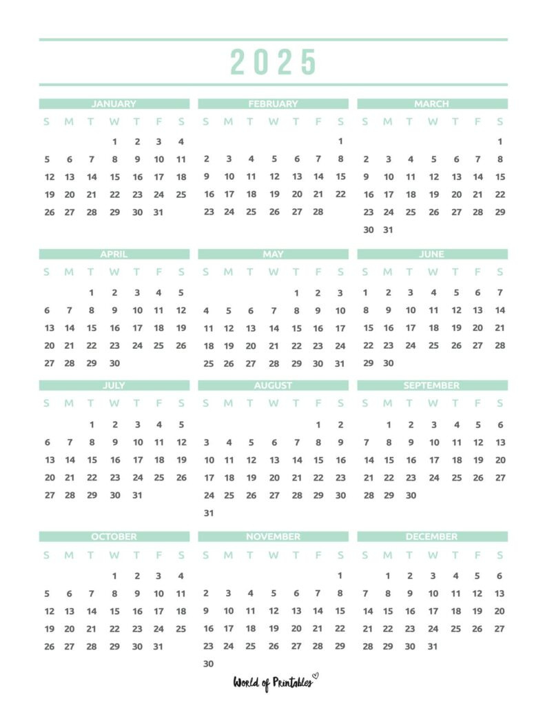 2025 Year Calendars - 70 Best Printables - World Of Printables in Calendar 2025 For Bills Printable