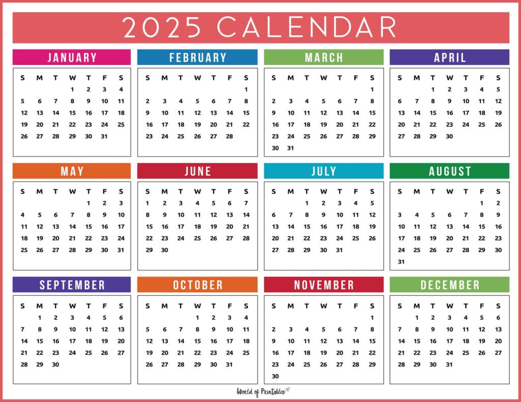 2025 Year Calendars - 70 Best Printables - World Of Printables intended for 2025 Color Calendar Printable