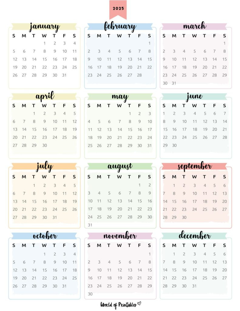 2025 Year Calendars - 70 Best Printables - World Of Printables throughout 100 Days Calendar 2025 Printable