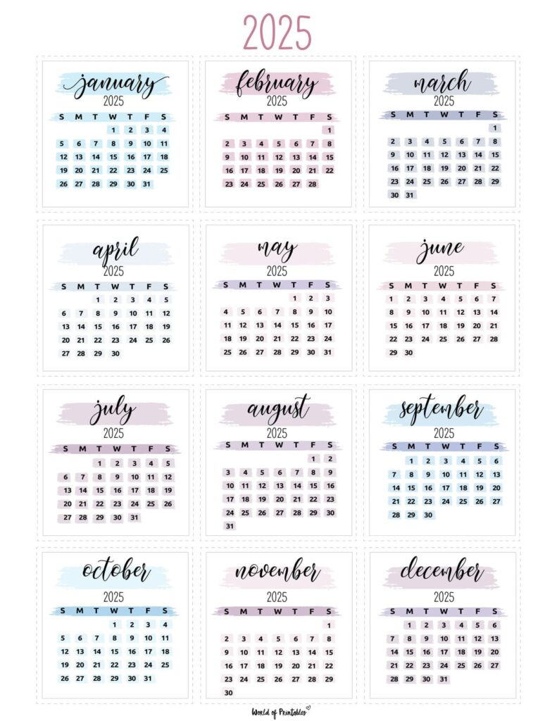 2025 Year Calendars - 70 Best Printables - World Of Printables throughout Printable Small Calendar 2025