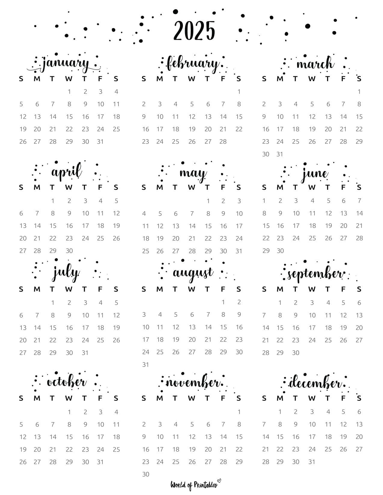 2025 Year Calendars - 70 Best Printables - World Of Printables with Bullet Journal Calendar Printable 2025