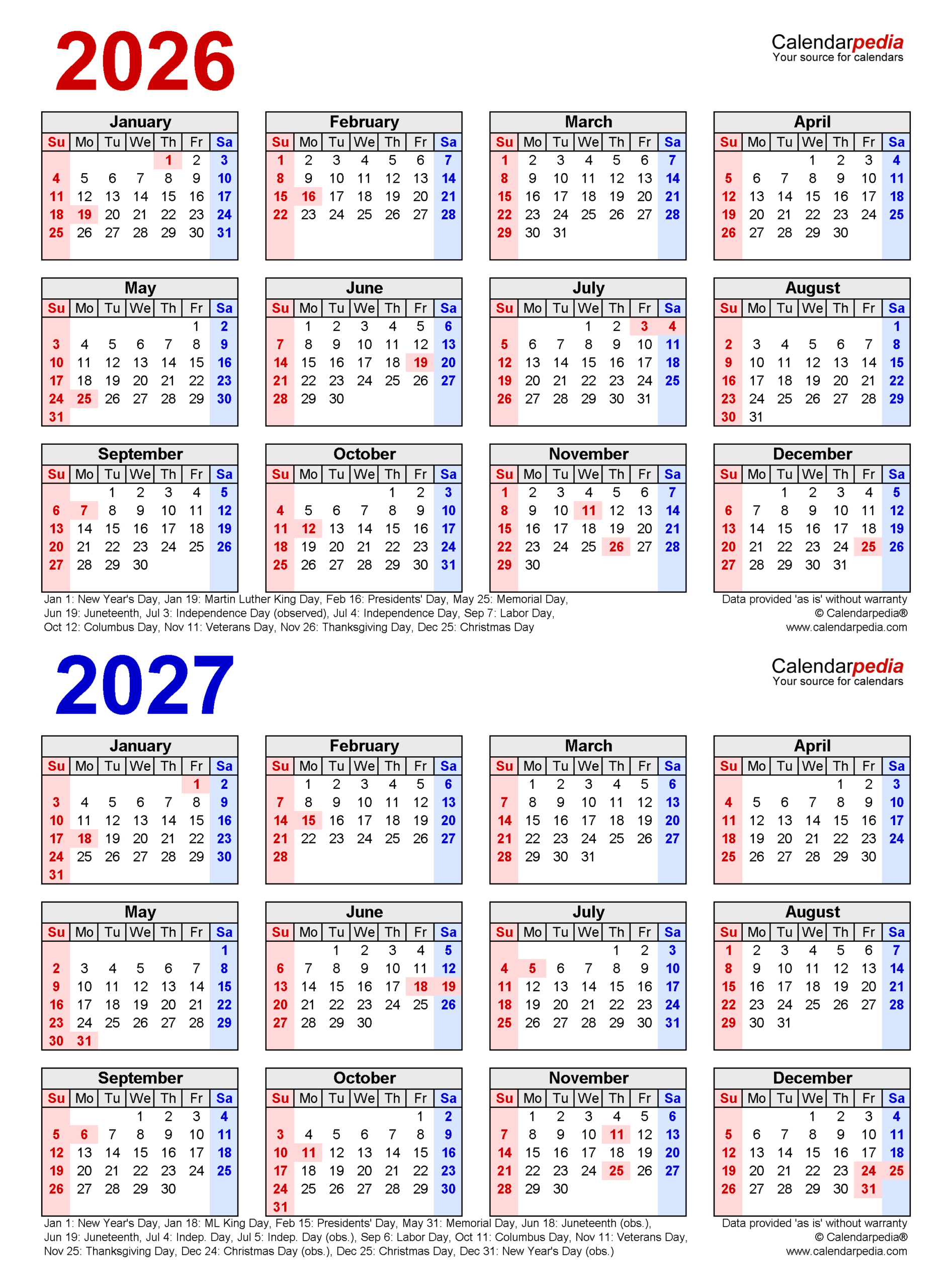 2026-2027 Two Year Calendar - Free Printable Word Templates inside January 2026 Calendar Printable Wiki