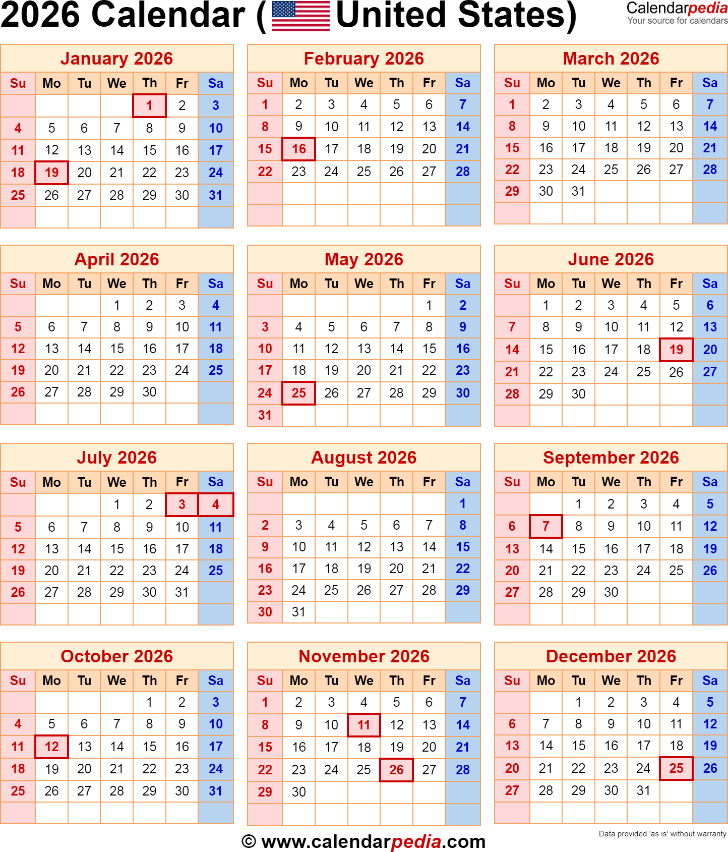 2026 Calendar With Federal Holidays pertaining to 2026 Federal Holiday Calendar Printable