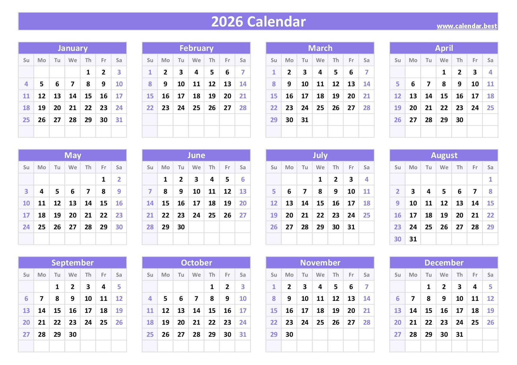 2026 Calendar With Week Numbers for 2026 Calendar 2026 Printable