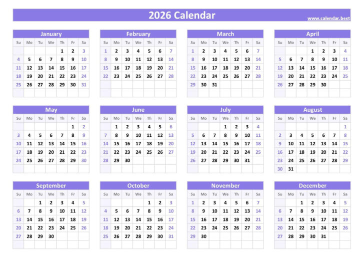 Annual Calendar 2026 Printable