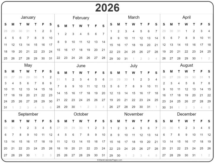 Free Printable 2026 Calendar One Page