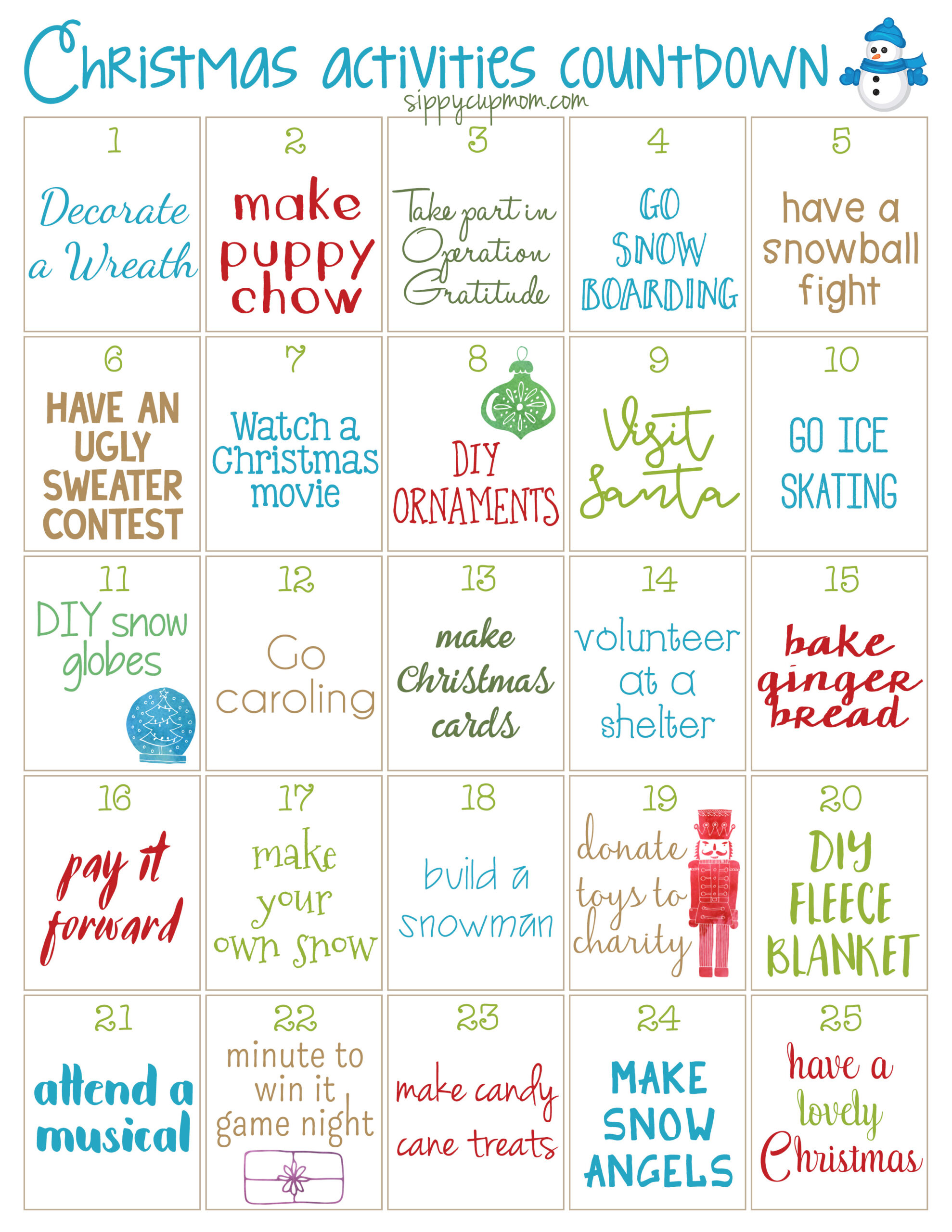 25 Days Of Christmas Advent Top Calendar Ideas with regard to Advent Calendar 2025 Activities Printable