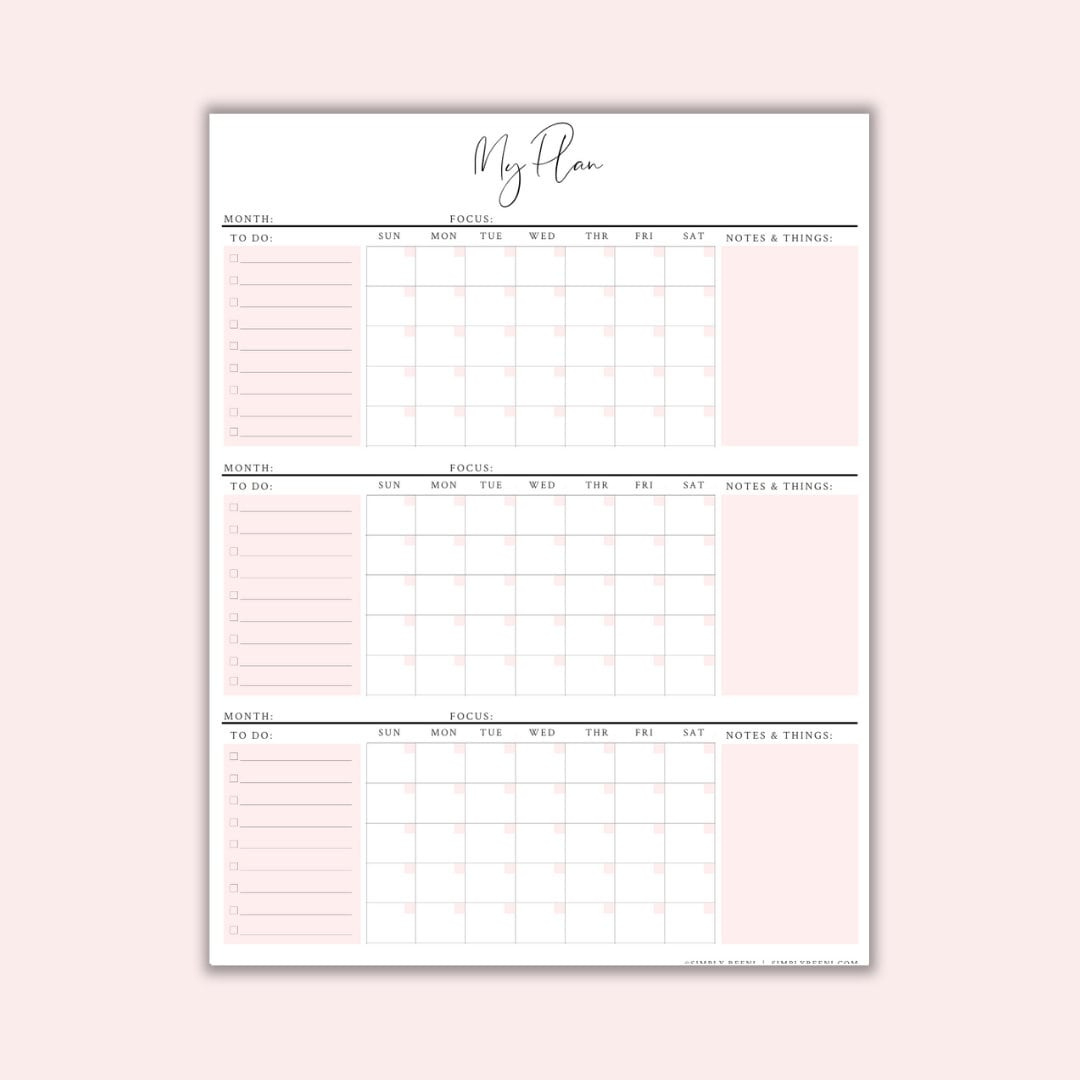 3 Month Calendar, 3 Month Printable Calendar, 90 Day Plan, Instant regarding 3 Month Printable Calendar