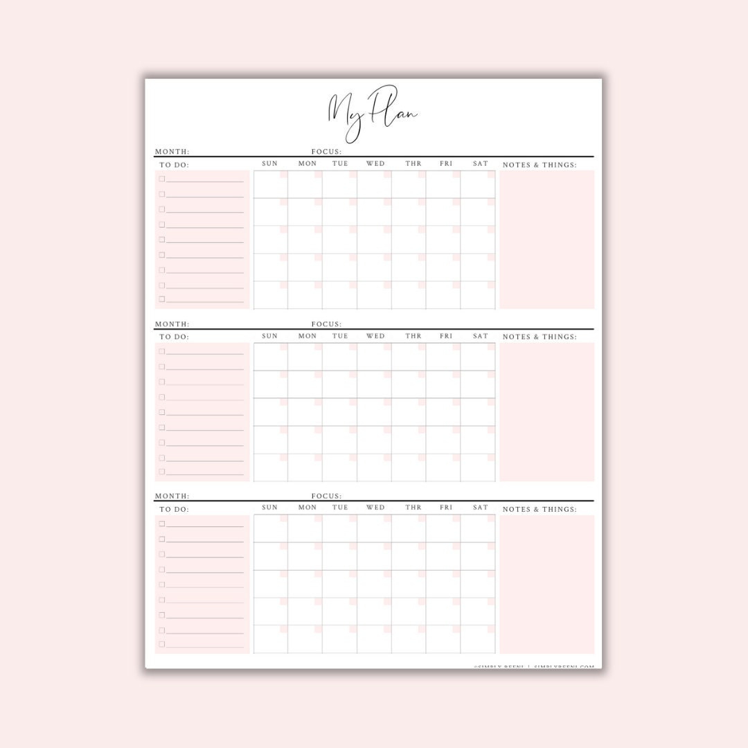 3 Month Calendar, 3 Month Printable Calendar, 90 Day Plan, Instant with regard to 3 Month Blank Calendar Printable