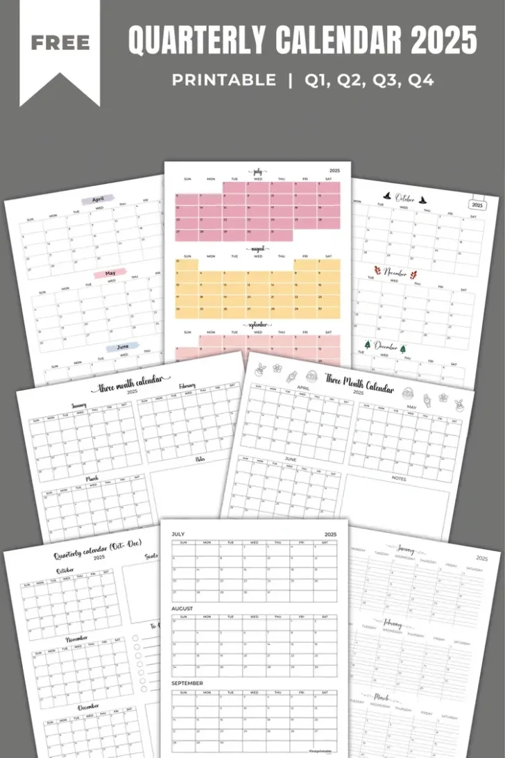 Printable Calendar 3 Months Per Page 2025