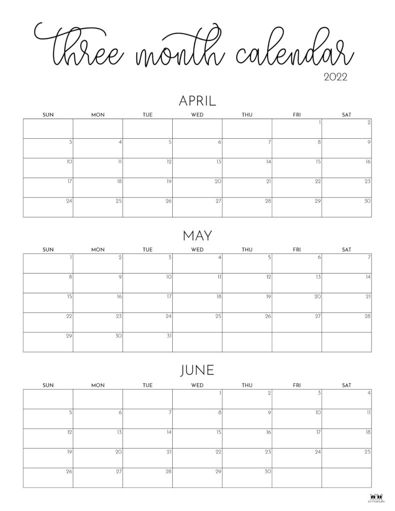 3 Month/Quarterly Calendars - 84 Free Printables | Printabulls in Printable Calendar 3 Months Per Page 2025