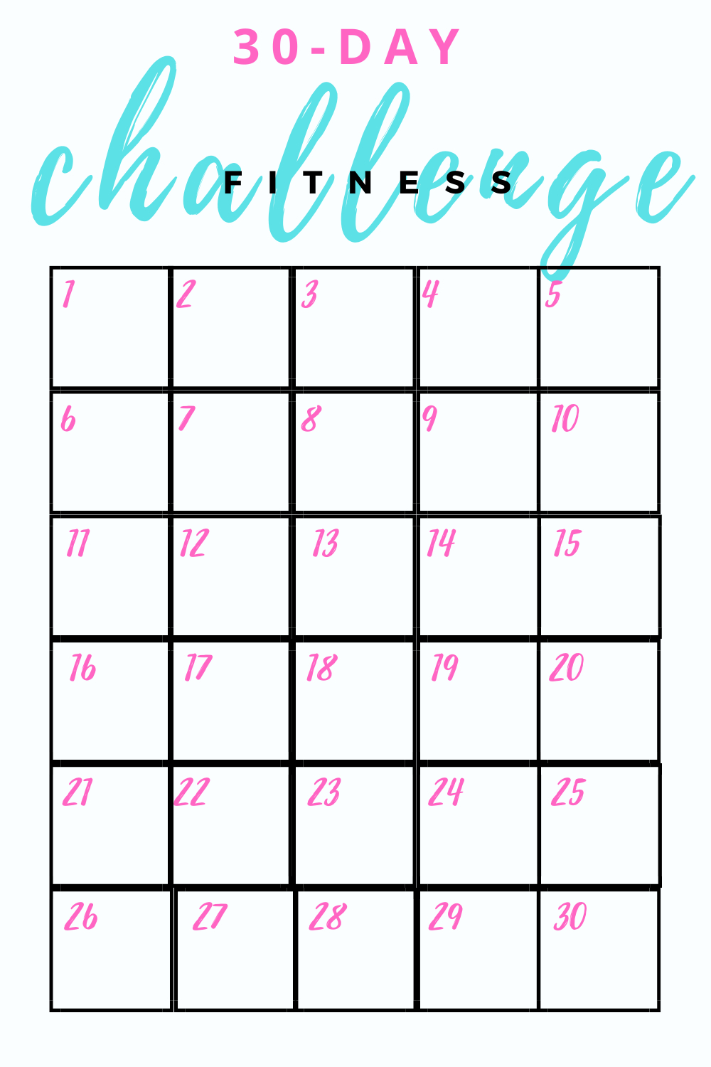 30-Day Fitness Challenge Printable Schedule intended for 30 Day Calendar Printable