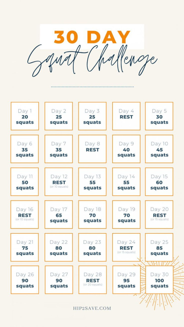 30 Day Squat Challenge Calendar Printable