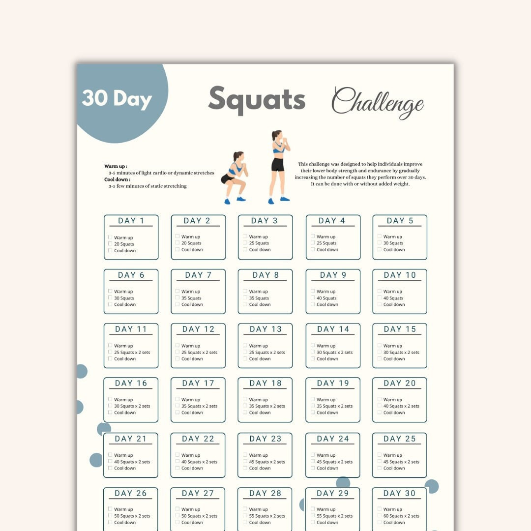 30 Day Squats Challenge Printable Fitness Planner Strengthen Lower throughout 30 Day Squat Challenge Calendar Printable