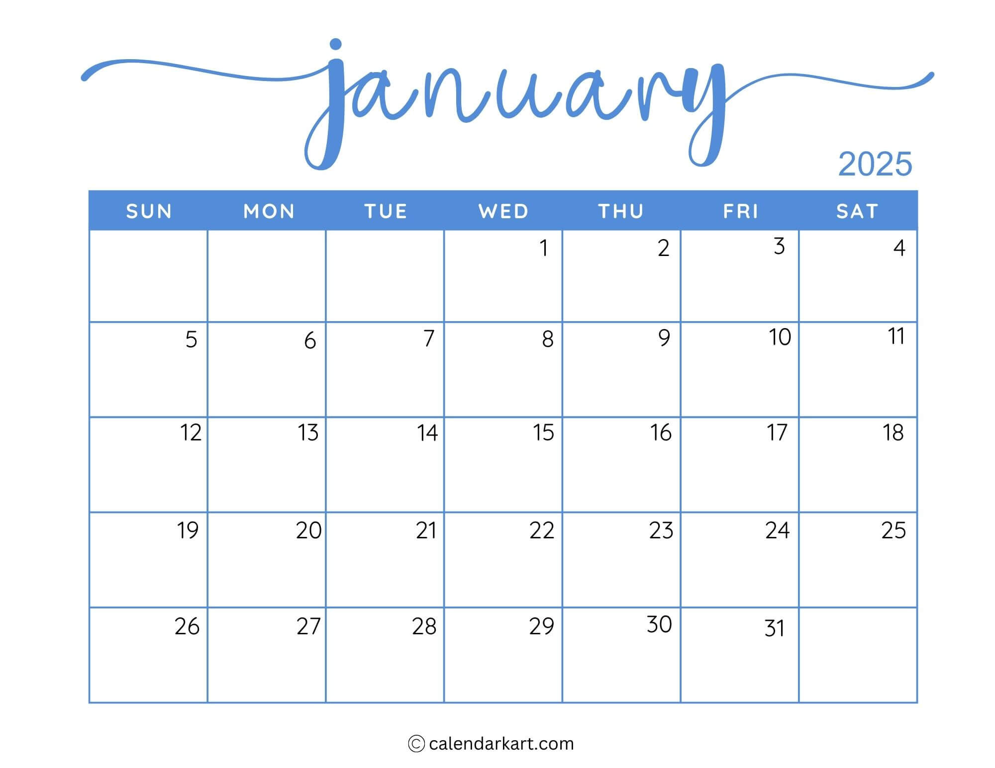 40+ Printable January 2025 Calendars | Free Pdf - Calendarkart within January 2025 Printable Calendar