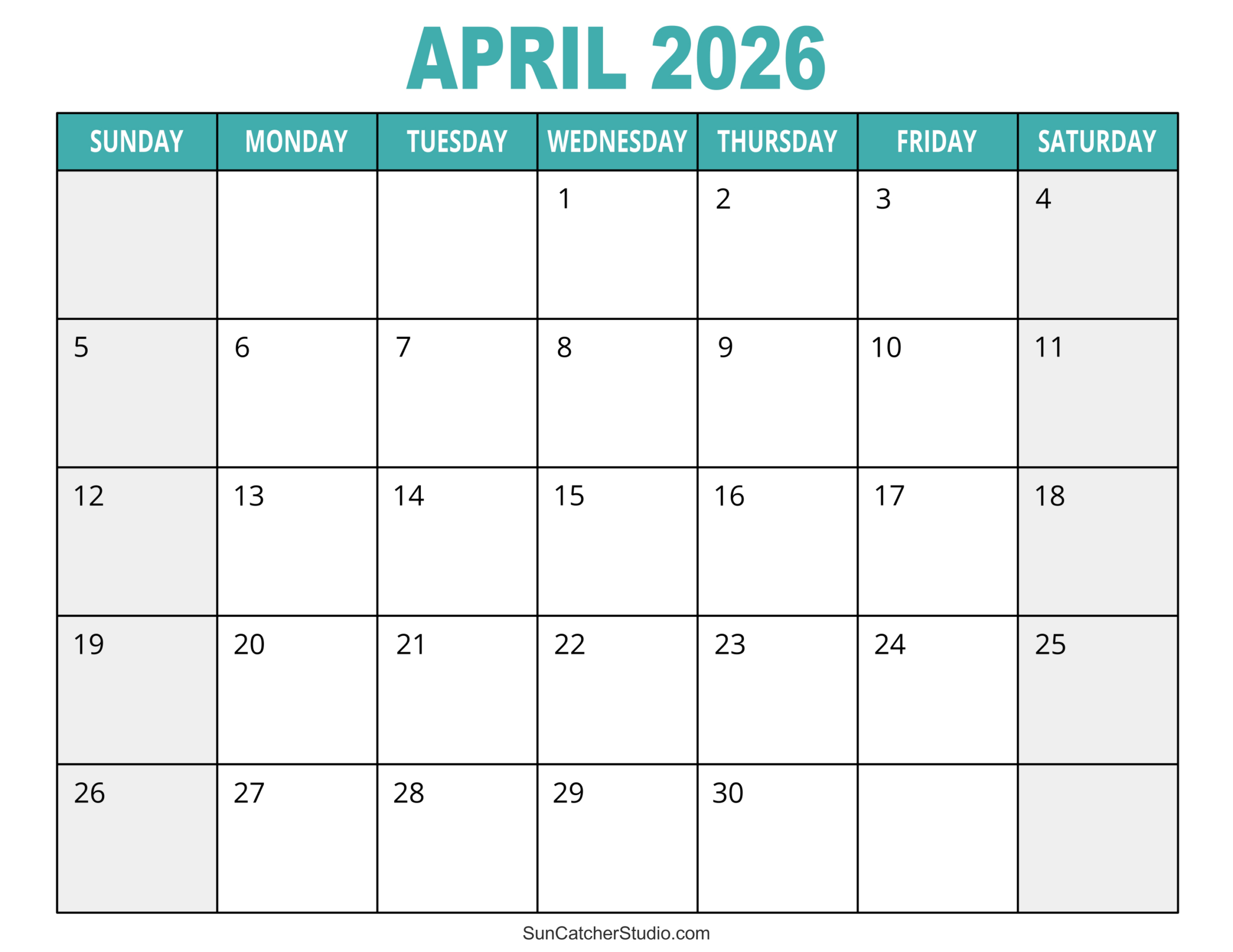 April 2026 Calendar (Free Printable) – Diy Projects, Patterns within Free Printable 2026 Calendar By Month