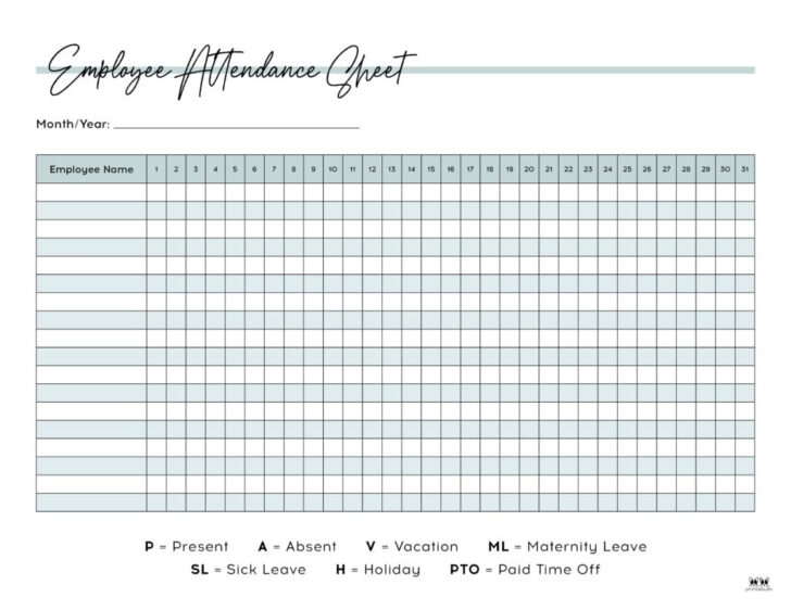 2025 Attendance Calendar Printable Free Download