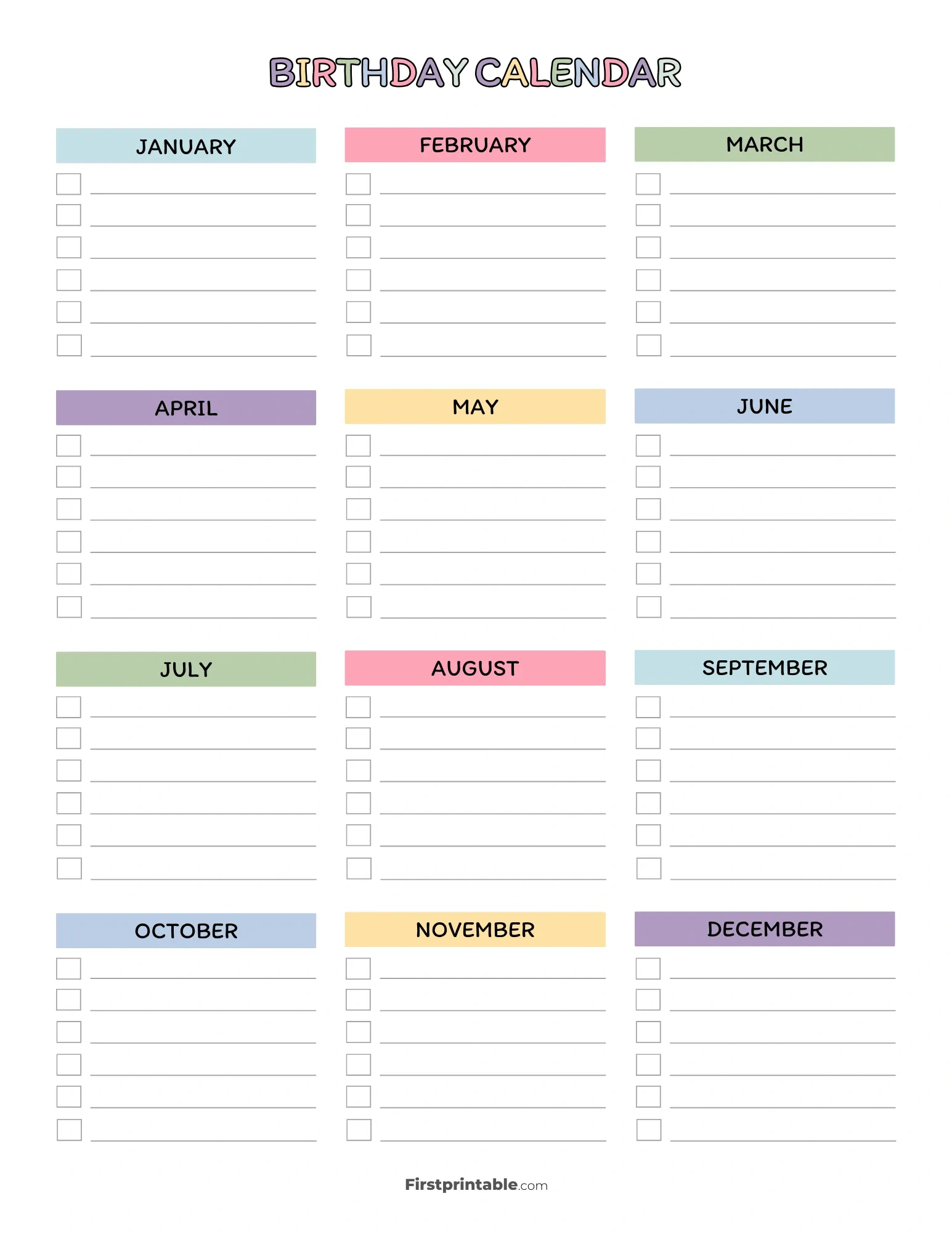 Birthday Calendar | 30 Free Templates intended for Birthday Reminder Calendar 2025 Free Printable