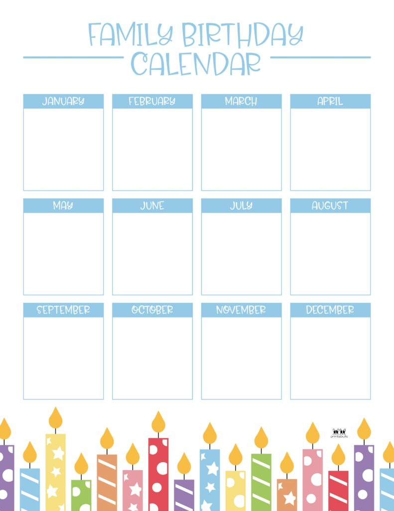 Birthday Calendars &amp;amp; Trackers - 20 Free Printables | Printabulls with regard to Printable Family Birthday Calendar 2025