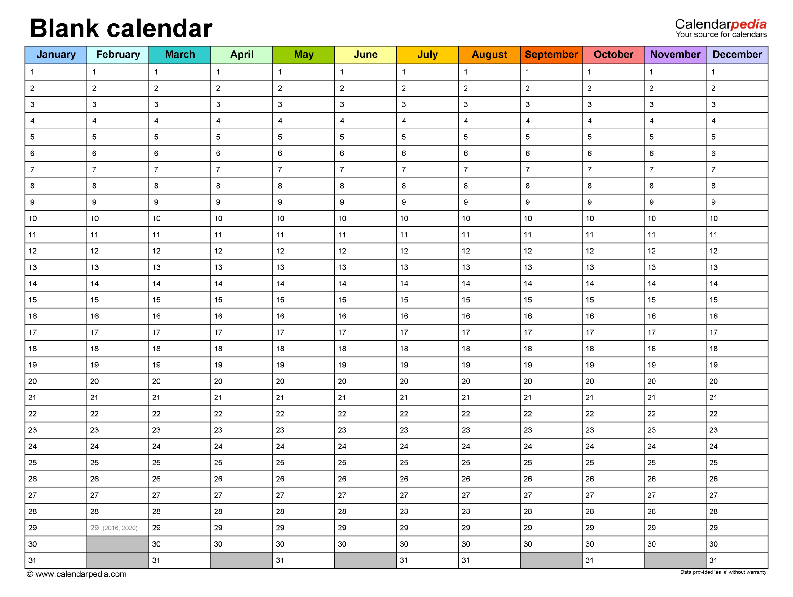 Blank Calendars - Free Printable Pdf Templates regarding 10 Year Calendar Printable