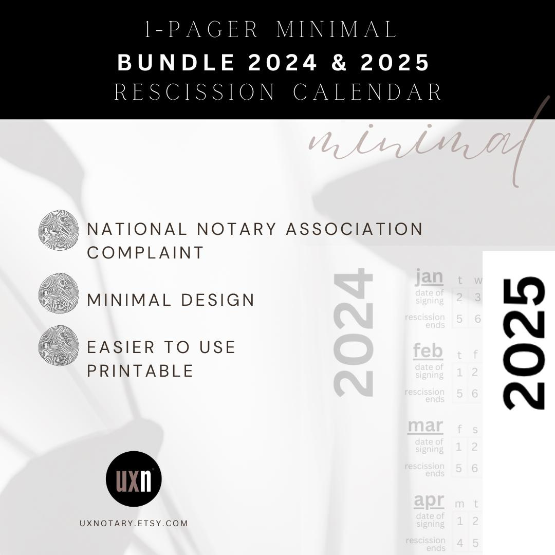 Bundle 2024 &amp;amp; 2025 Rescission Calendar Minimal Design Loan Signing throughout 2025 Rescission Calendar Printable