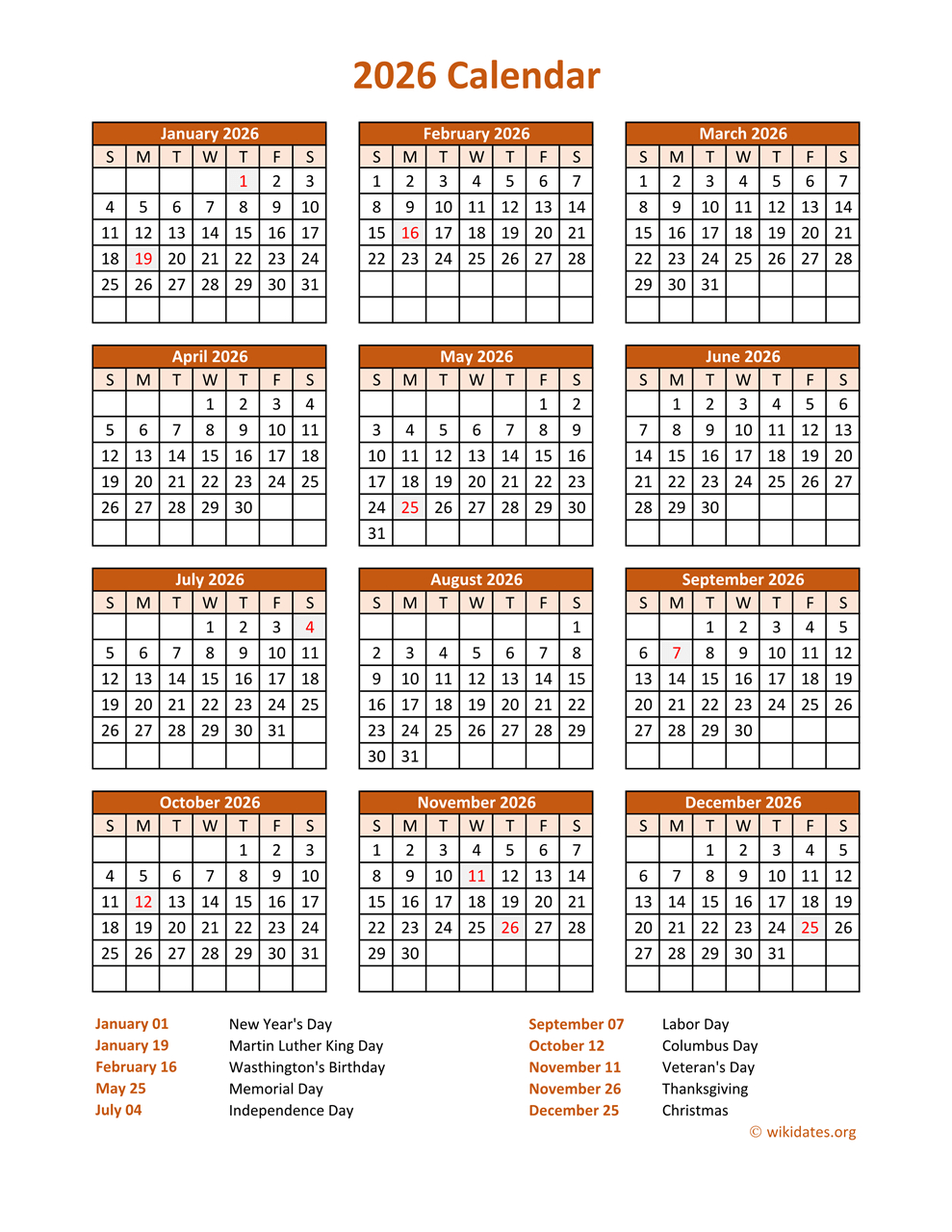 Calendar 2026 Vertical | Wikidates with 2026 Vertical Calendar Printable