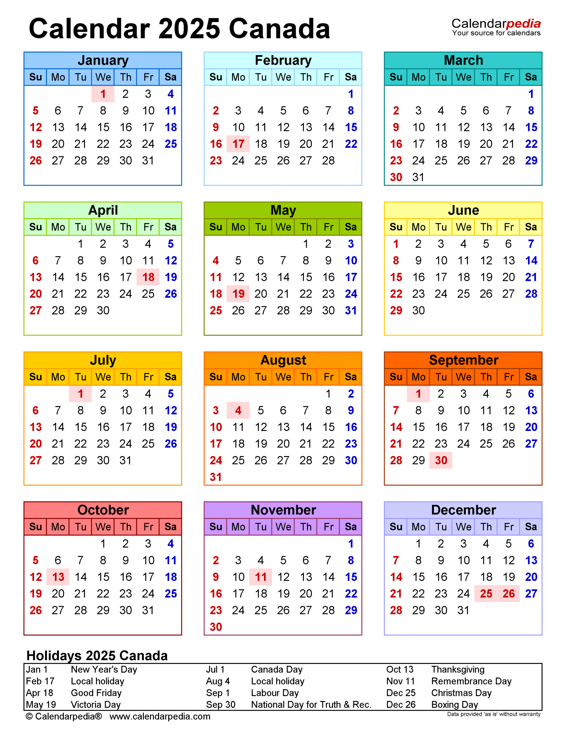 Canada Calendar 2025 - Free Printable Pdf Templates in Calendar 2025 Canada Printable