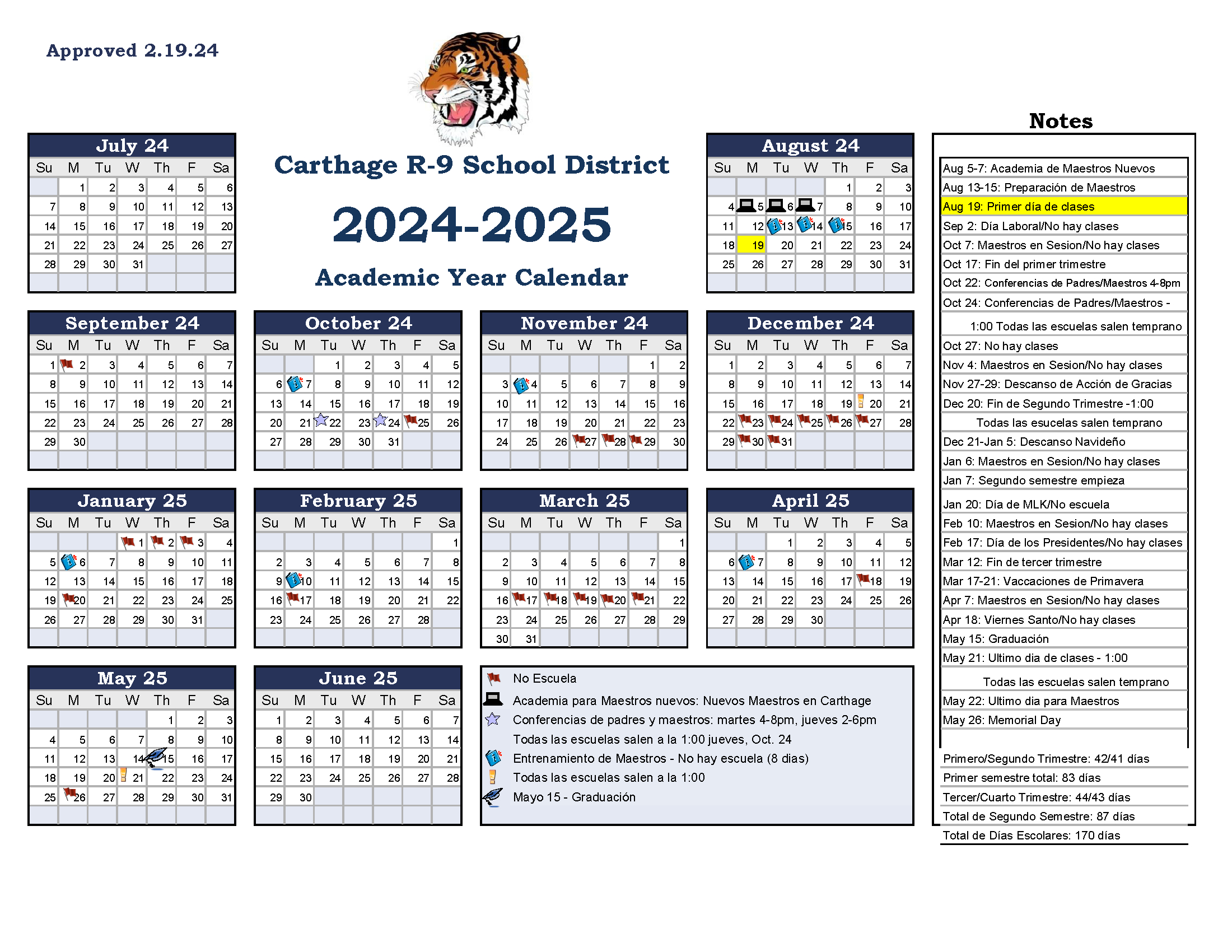 Carthage R-9 - School Calendar 2024-25 with Mizzou Fall 2025 Calendar Printable