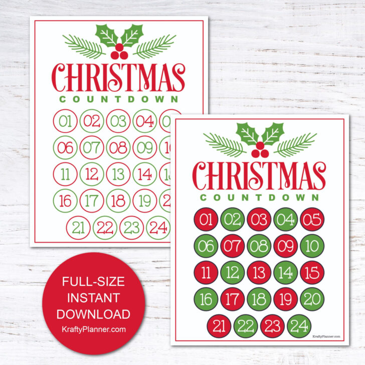 Countdown Christmas Calendar 2025 Printable