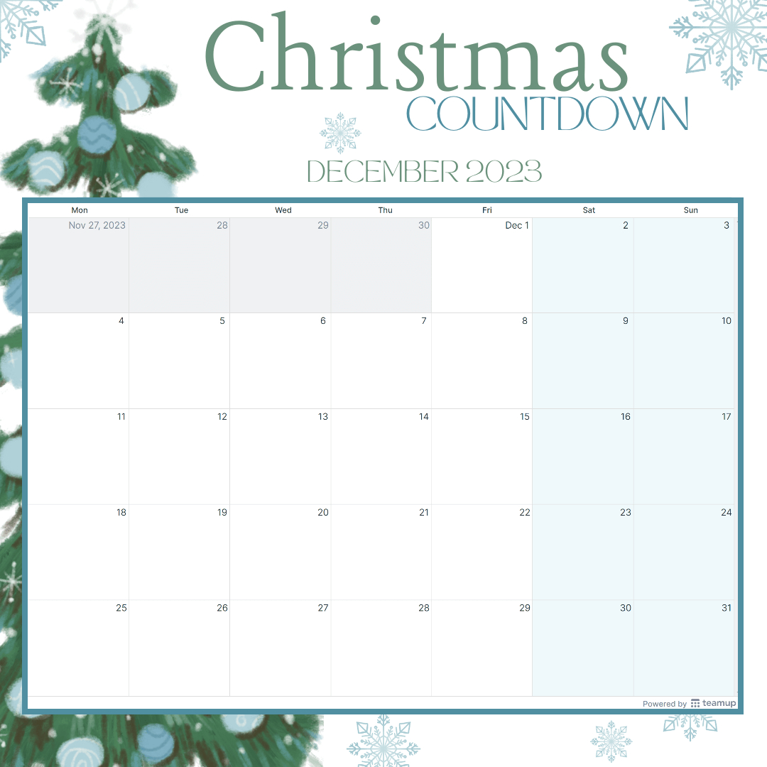 Christmas Countdown Calendar Templates - Teamup pertaining to Countdown Christmas Calendar 2025 Printable