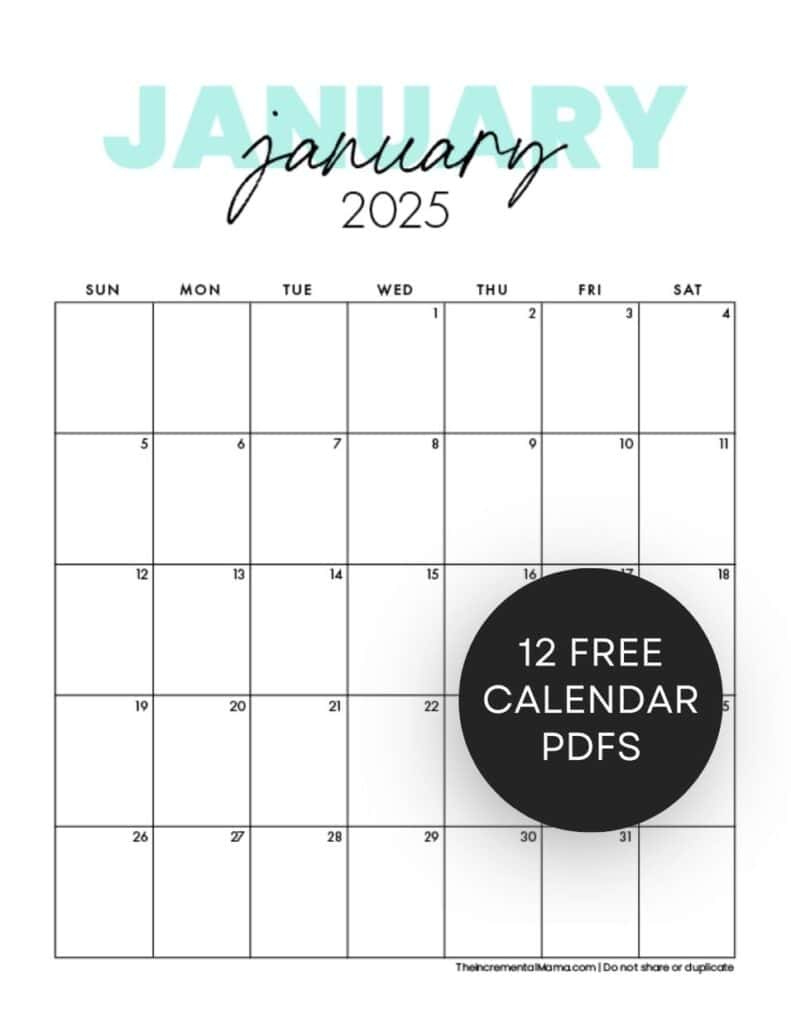 Cute 2025 Monthly Calendar Free Printable throughout Birthday Countdown Calendar 2025 Printable Free