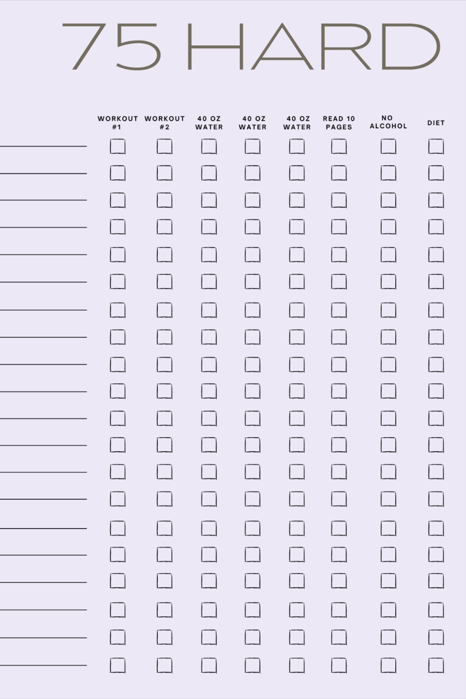Daily Checklist inside 75 Hard Calendar Printable Free